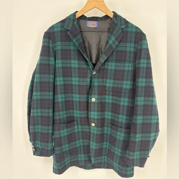 Pendleton Women’s Green & Blue 100% Virgin Wool Plaid Blazer - Picture 5 of 12